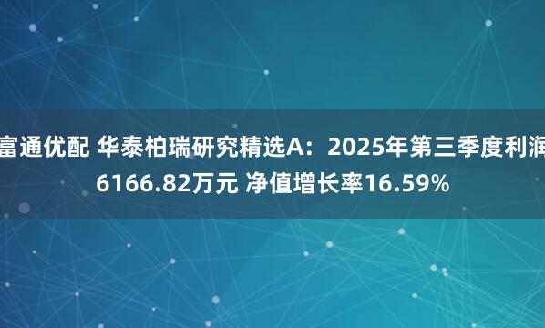 富通优配 华泰柏瑞研究精选A：2025年第三季度利润6166.82万元 净值增长率16.59%